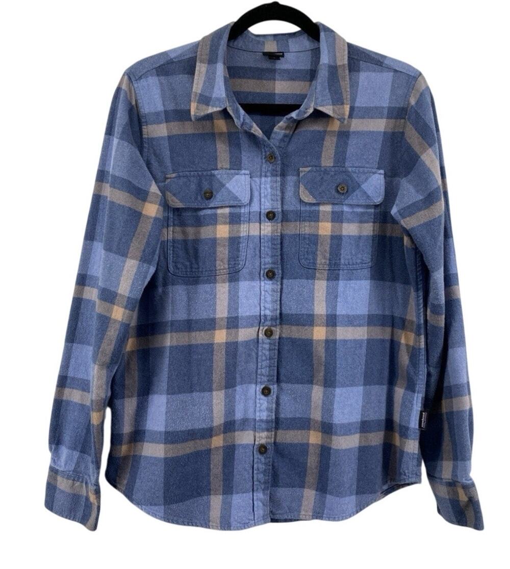 Patagonia Women's Organic Cotton Midweight Fjord Flannel Shirt Blue Brown Long M
